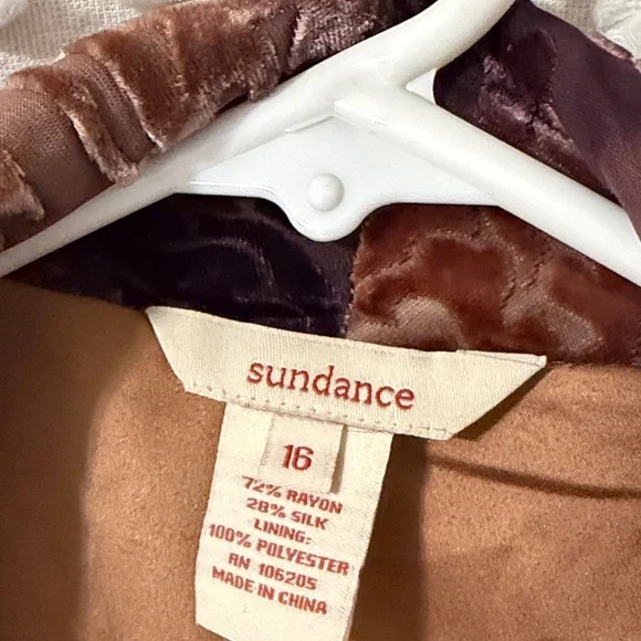SUNDANCE Velvet Burnout Open Front Jacket in Brown & Purple - Picture 2 of 7